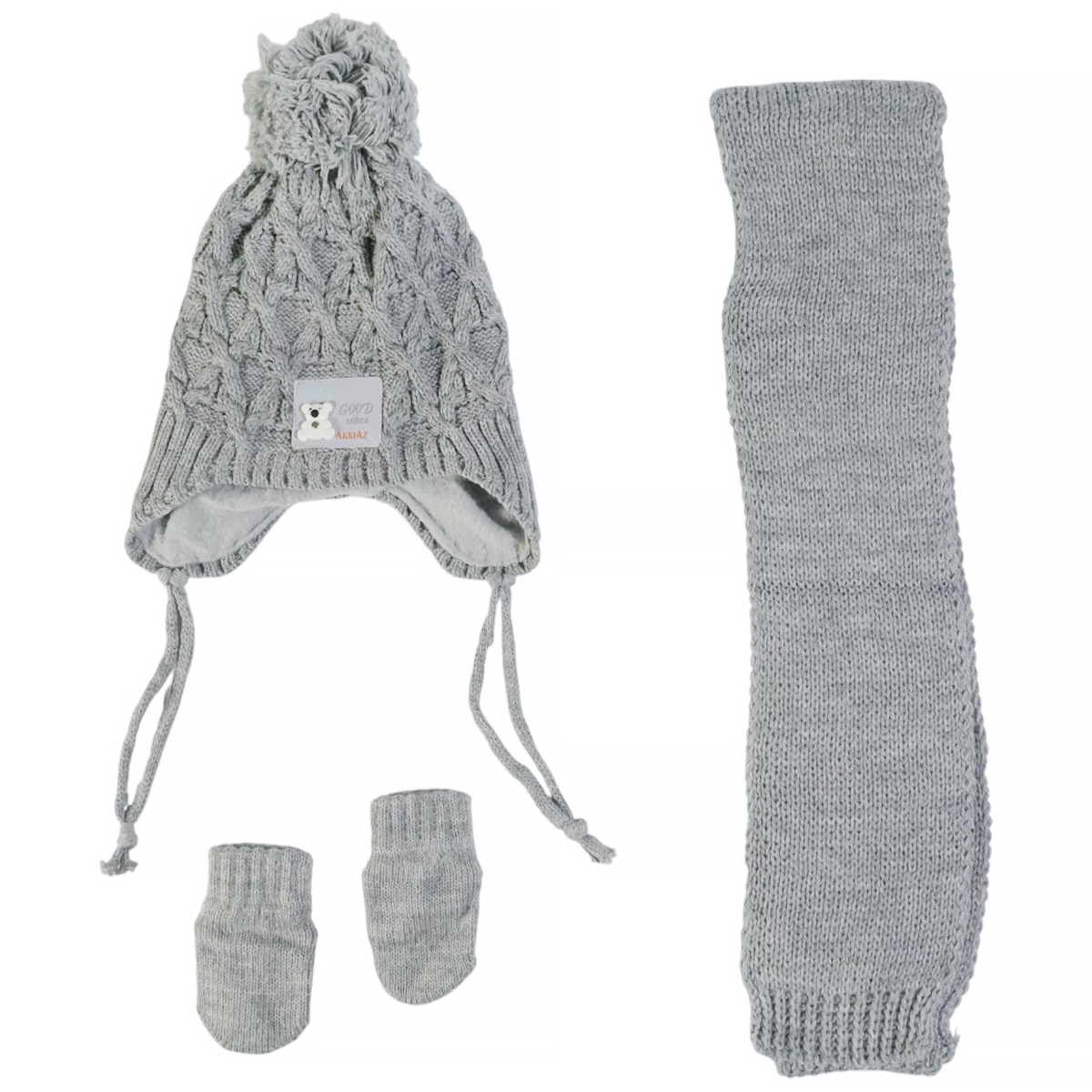 Kitti πλεκτό σετ γκρι για αγόρι με σκούφο κασκόλ και γάντια