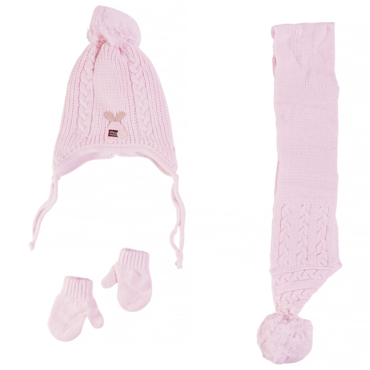 Kitti πλεκτό σετ σκούφος κασκόλ γάντια ροζ για κορίτσι