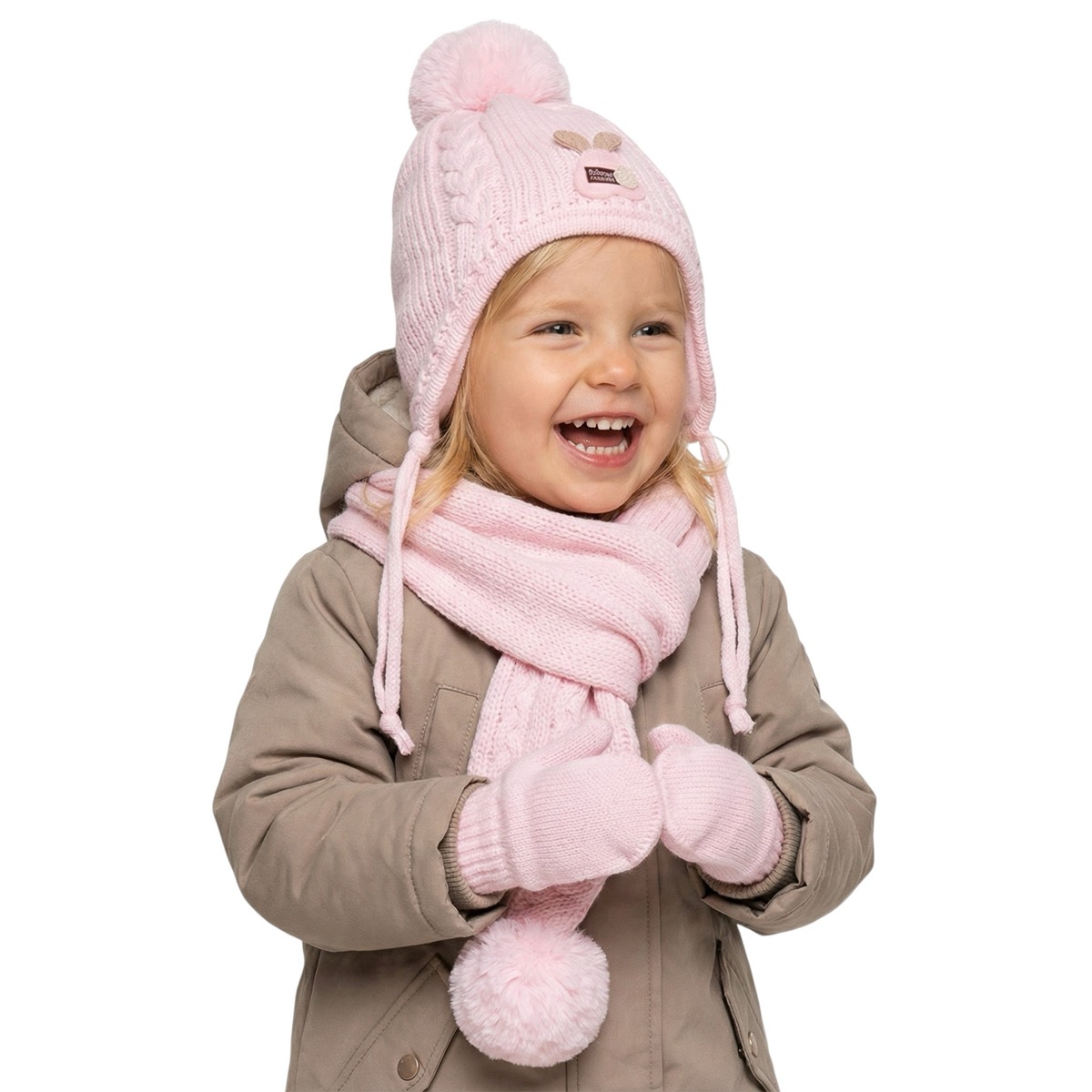 Kitti πλεκτό σετ σκούφος-κασκόλ-γάντια «Pink Warmth»