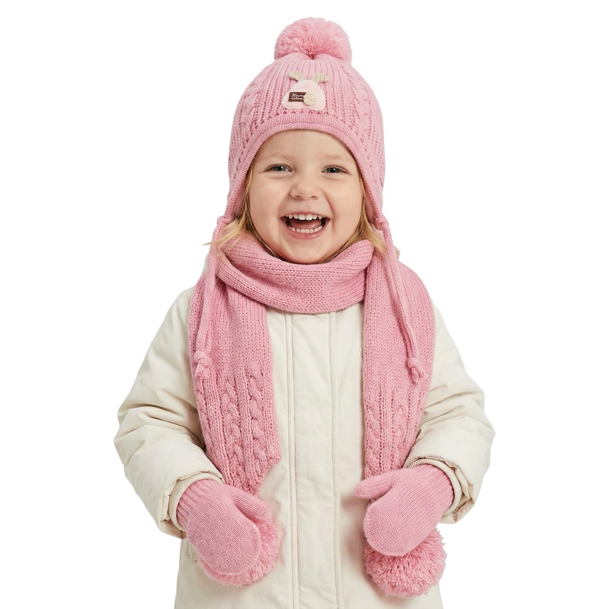 Kitti πλεκτό σετ σκούφος-κασκόλ-γάντια «Fuchsia Warmth»