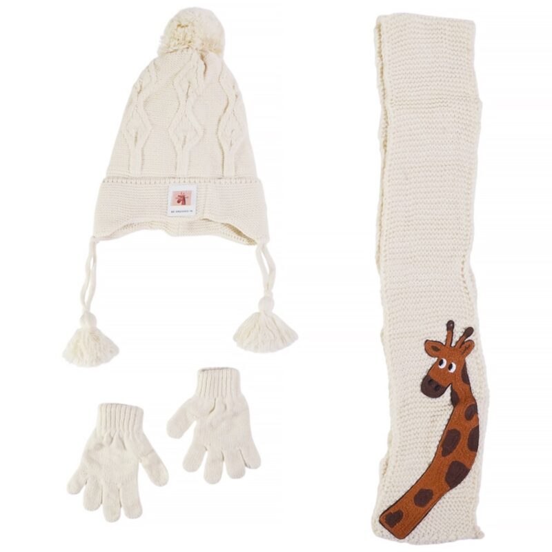 Kitti πλεκτό σετ σκούφος κασκόλ γάντια μπεζ με καμηλοπάρδαλη