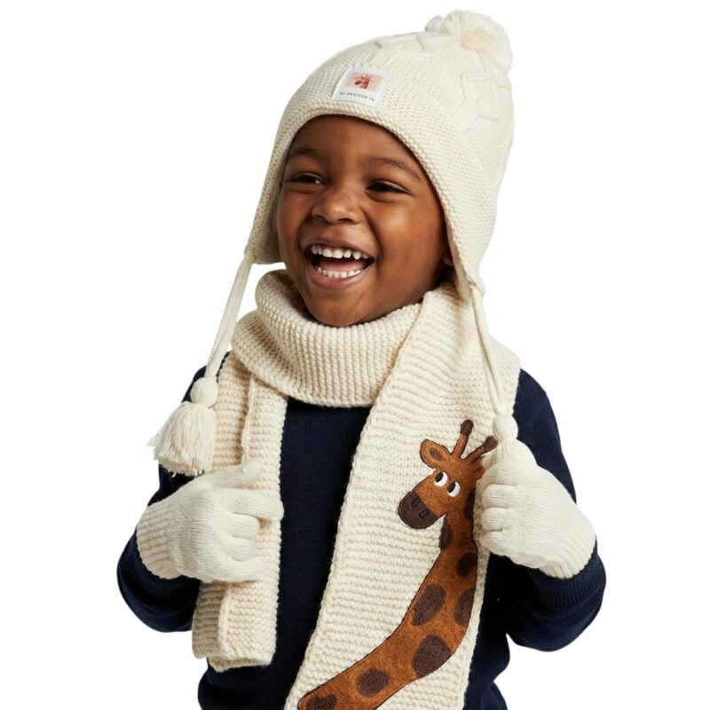 Kitti πλεκτό σετ σκούφος-κασκόλ-γάντια «Beige Giraffe»