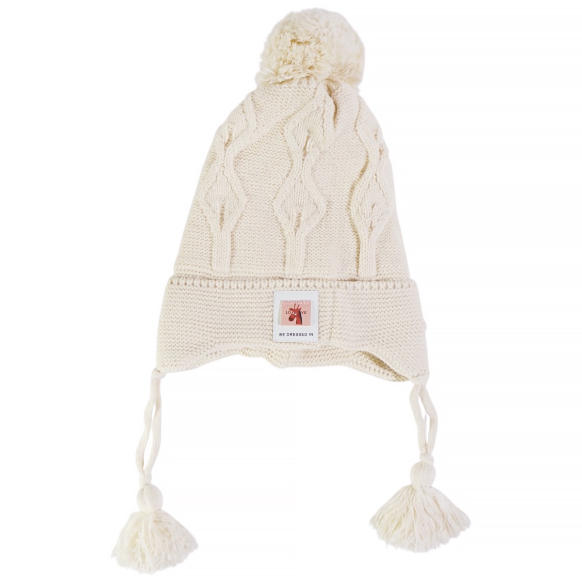 Kitti μπεζ πλεκτός σκούφος με φούντα και κορδόνια