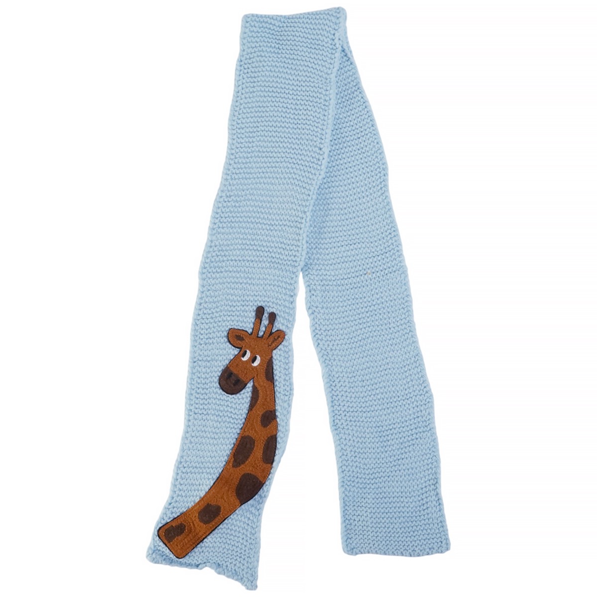 Kitti πλεκτό κασκόλ γαλάζιο για αγόρι με απλικέ καμηλοπάρδαλη