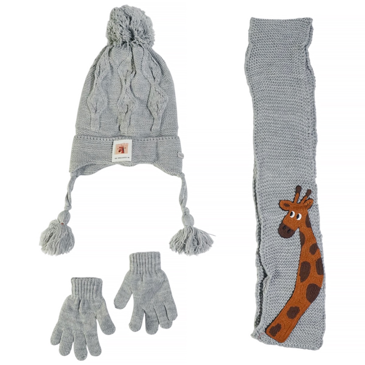 Kitti σετ σκούφος κασκόλ γάντια γκρι για αγόρι με παιχνιδιάρικο χαρακτήρα