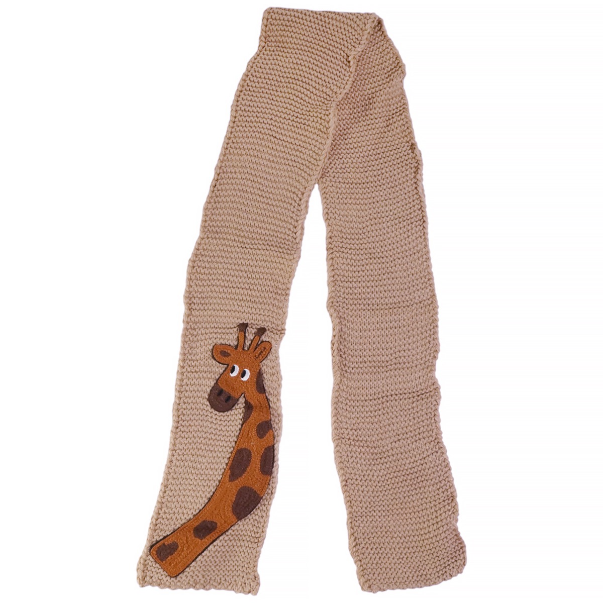 Kitti πλεκτό κασκόλ καφέ για αγόρι με απλικέ καμηλοπάρδαλη