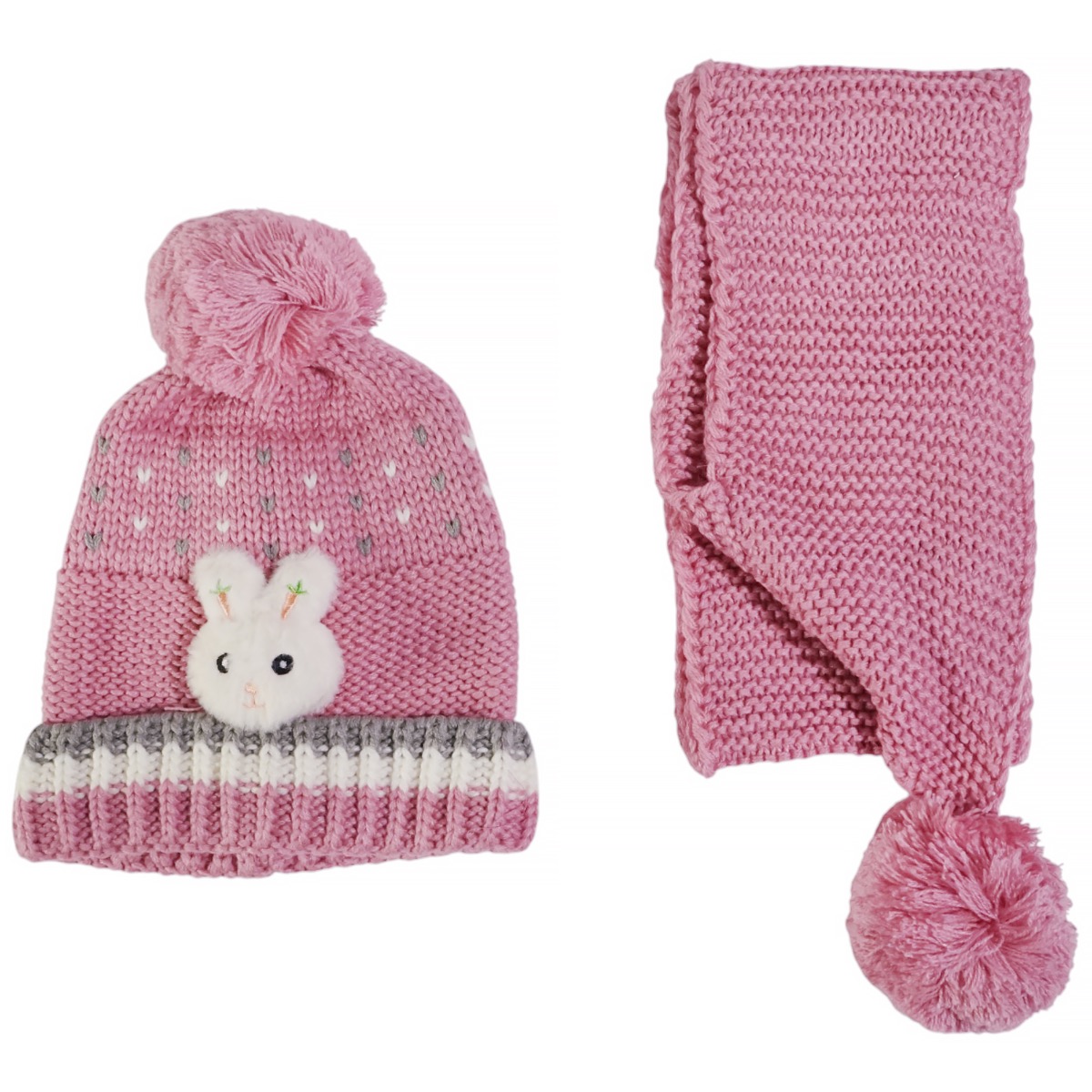 Kitti πλεκτό σετ σκούφος κασκόλ φούξια με λαγουδάκι για κορίτσι