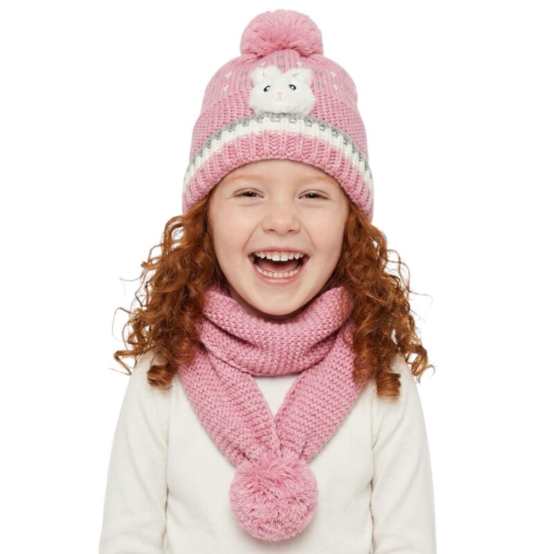 Kitti πλεκτό σετ σκούφος και κασκόλ «Fuchsia Carrot Rabbit»