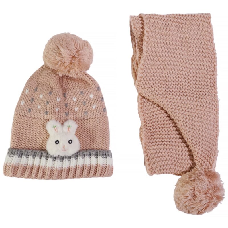 Kitti σετ σκούφος κασκόλ σομόν για κορίτσι με απαλή ύφανση