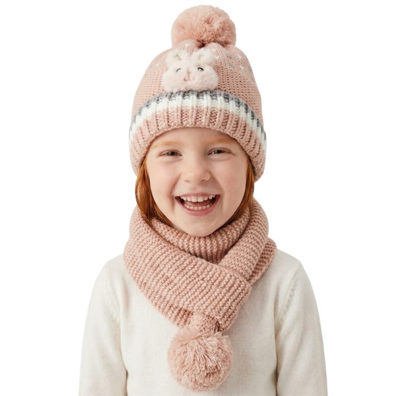 Kitti πλεκτό σετ σκούφος και κασκόλ «Salmon Carrot Rabbit»