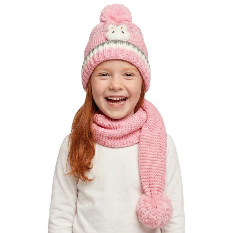 Kitti πλεκτό σετ σκούφος και κασκόλ «Pink Carrot Rabbit»