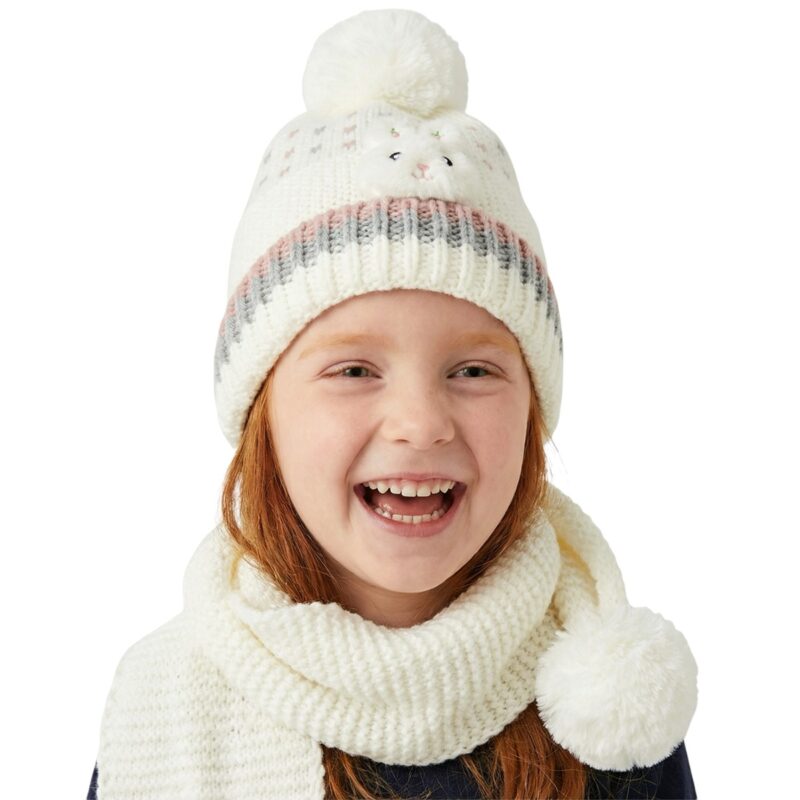 Kitti πλεκτό σετ σκούφος και κασκόλ «Ecru Carrot Rabbit»