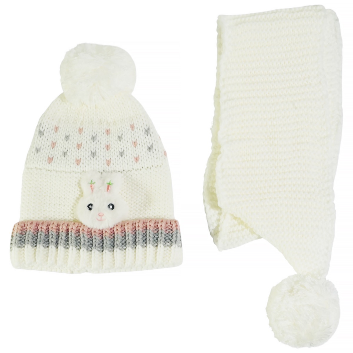 Kitti σετ σκούφος κασκόλ εκρού για κορίτσι με απαλή ύφανση