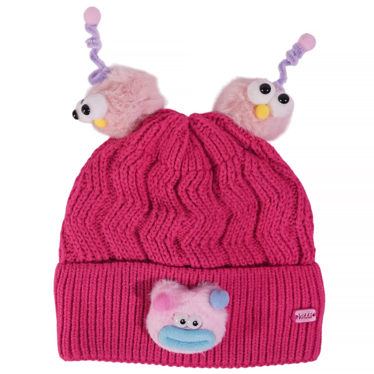 Kitti παιδικό σετ πλεκτό φούξια funny face για κορίτσι