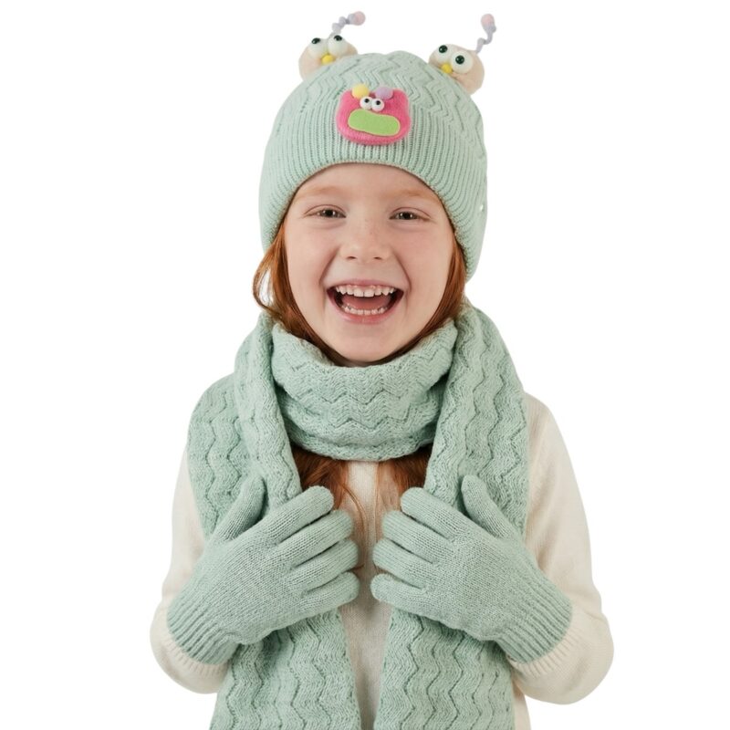 Kitti πλεκτό σετ σκούφος-κασκόλ-γάντια «Veraman Funny Face»