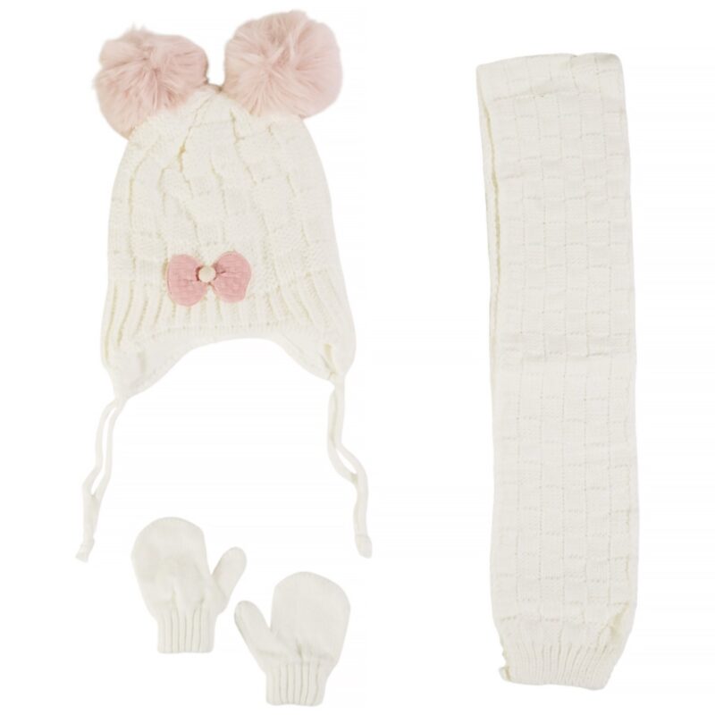 Kitti πλεκτό σετ εκρού με φουντίτσες για κορίτσι