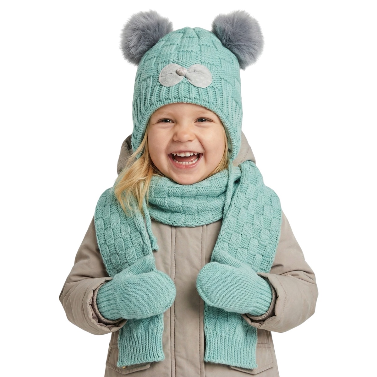 Kitti πλεκτό σετ σκούφος-κασκόλ-γάντια «Veraman Bow»