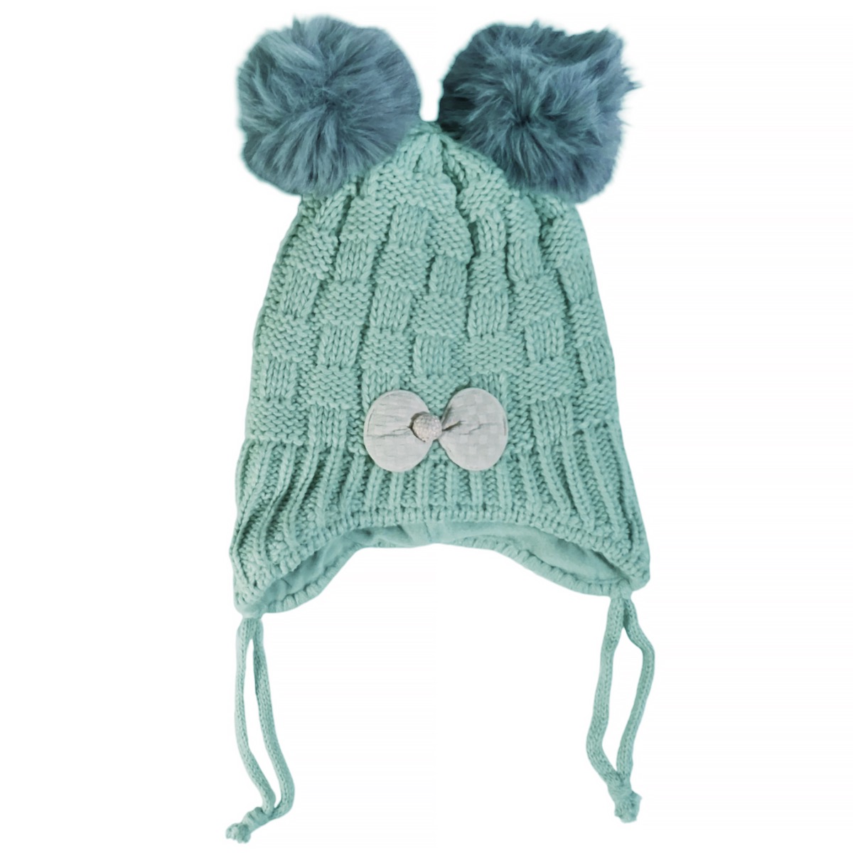 Kitti βεραμάν πλεκτός σκούφος με δύο φουντίτσες και απλικέ για κορίτσι