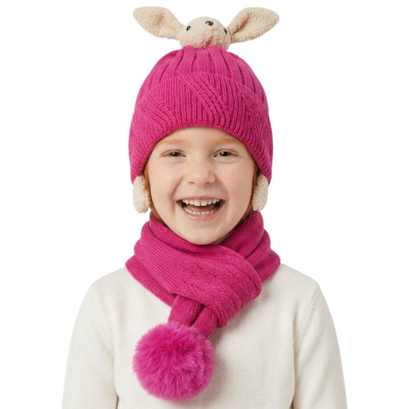 Kitti πλεκτό σετ σκούφος και κασκόλ «Fuchsia Big Bunny»