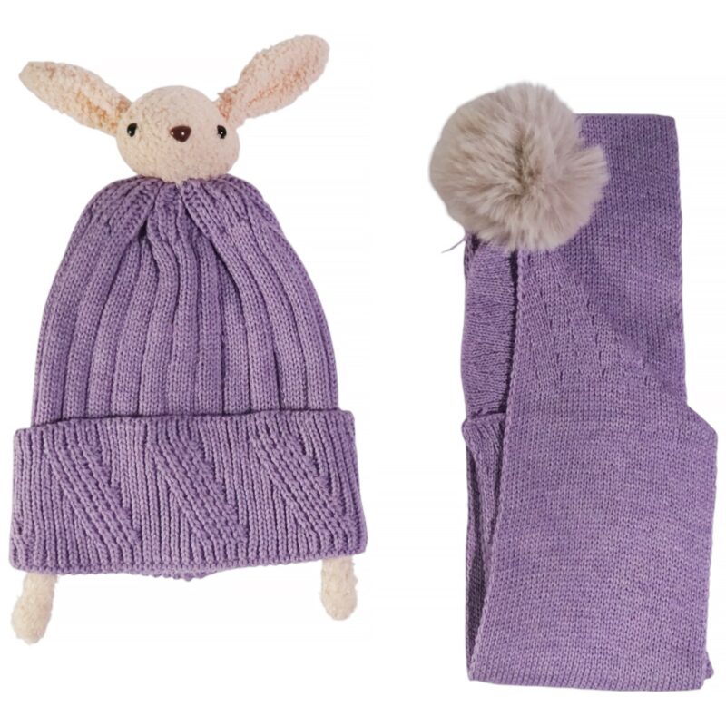Kitti μοβ σετ σκούφος κασκόλ για κορίτσι ιδανικό για χειμώνα