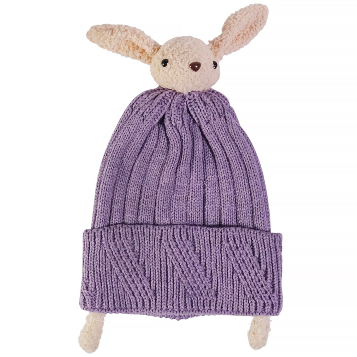 Kitti παιδικό πλεκτό σετ μοβ λαγουδάκι για κορίτσι με σκούφο