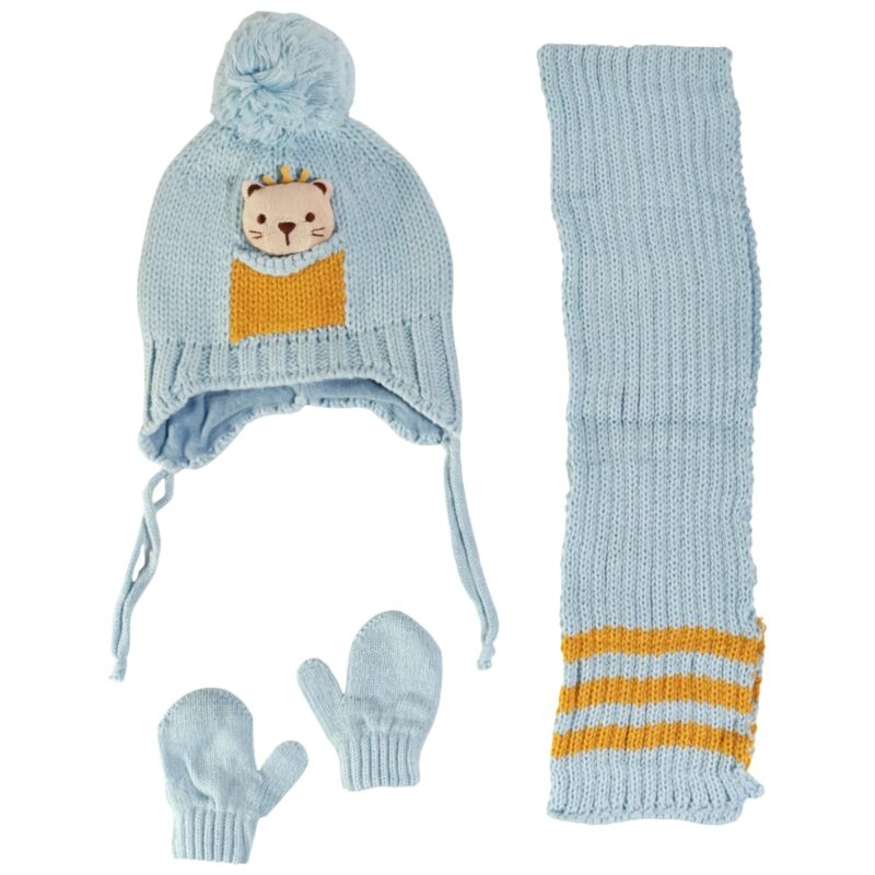 Παιδικό σετ Kitti σκούφος κασκόλ γάντια γαλάζιο Teddy άνετο και ζεστό