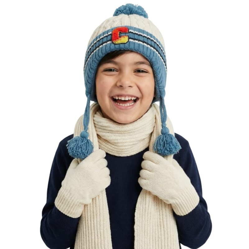 Kitti πλεκτό σετ σκούφος-κασκόλ-γάντια «The Big C in Beige»