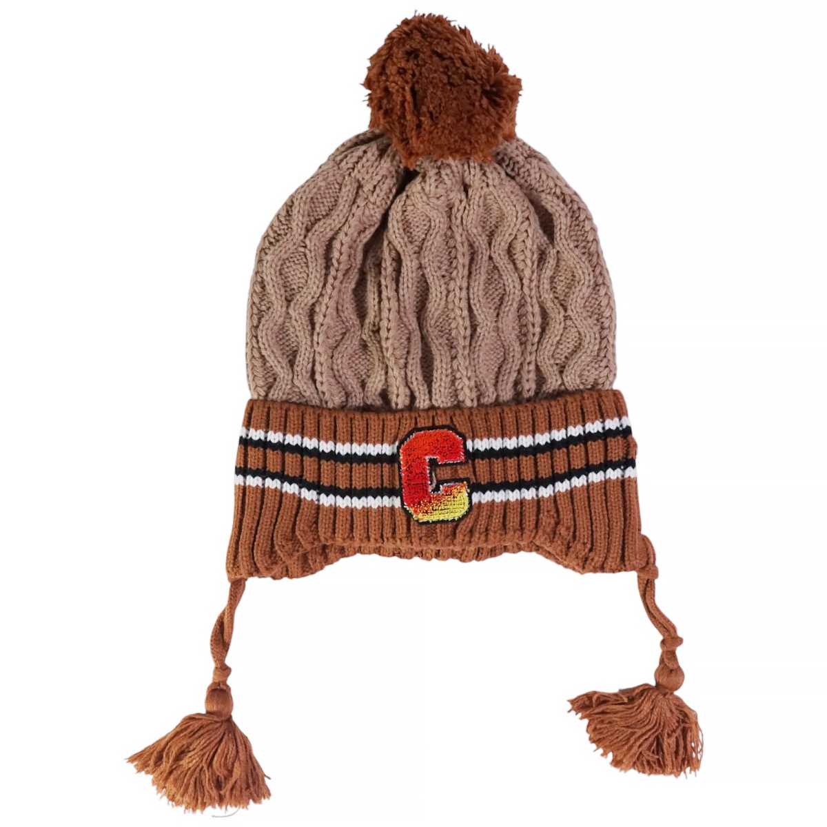 Kitti πλεκτός σκούφος καφέ με απλικέ σχέδιο για αγόρι