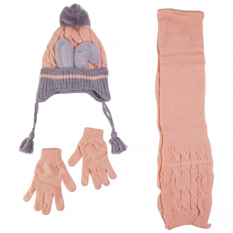 Kitti σετ για κορίτσι κοραλλί, ζεστός σκούφος με μεγάλη φούντα