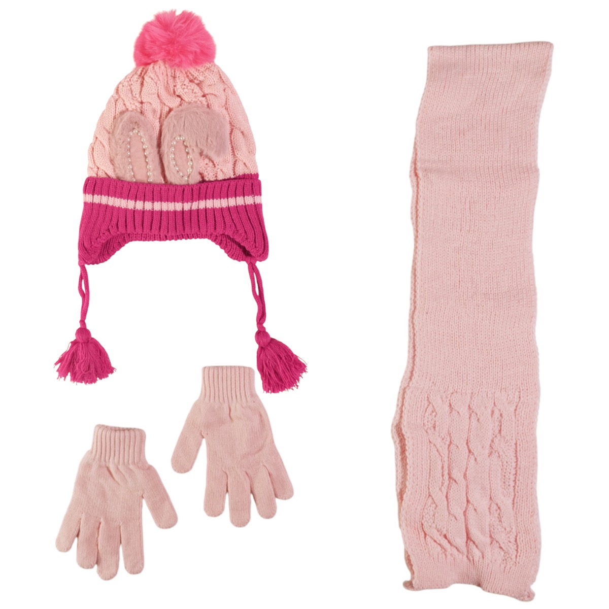 Πλεκτό σετ Kitti ροζ με απλικέ γούνινο σχέδιο και πέρλες
