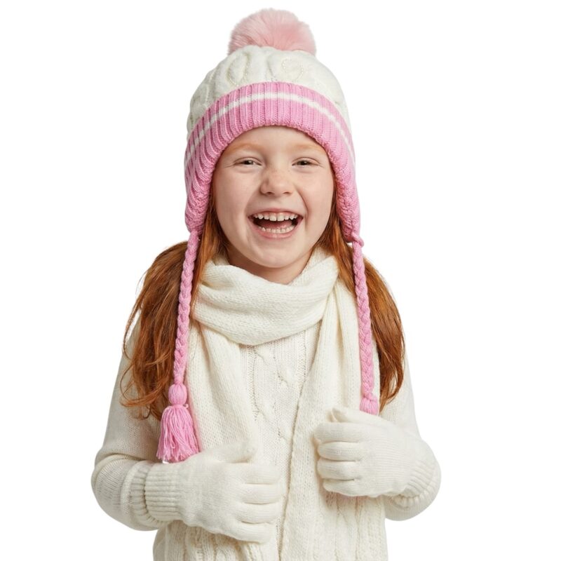 Kitti πλεκτό σετ σκούφος-κασκόλ-γάντια «Ecru Bunny’s Ears»