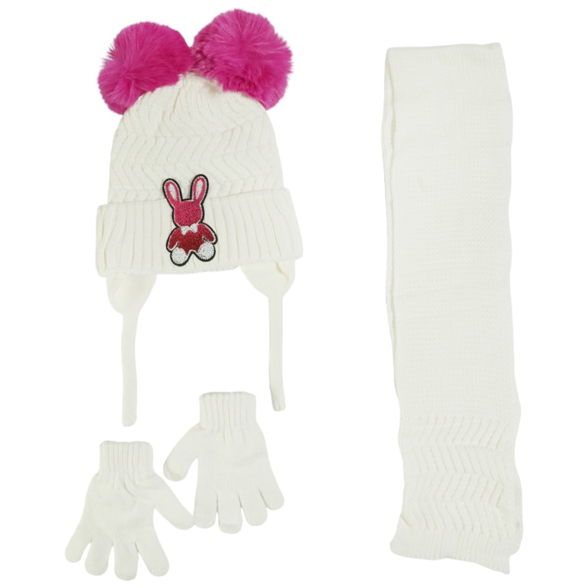 Σετ σκούφος κασκόλ γάντια Kitti εκρού Little Rabbit για κορίτσι