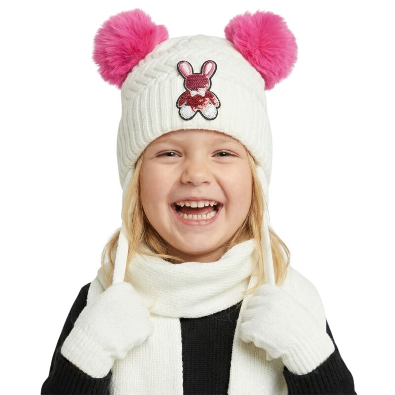 Kitti πλεκτό σετ σκούφος-κασκόλ-γάντια «Ecru Little Rabbit»