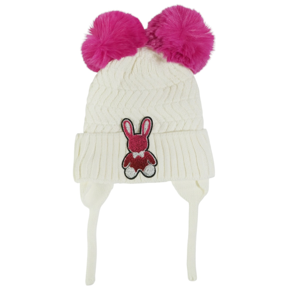 Kitti πλεκτός σκούφος εκρού Little Rabbit με φούντες για κορίτσι