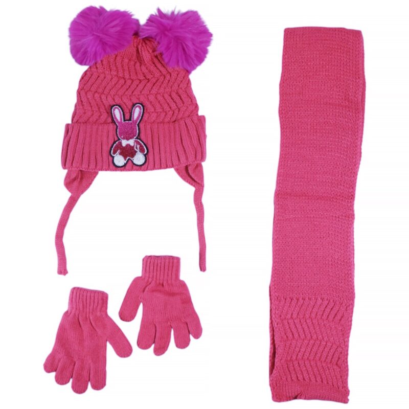 Σετ σκούφος κασκόλ γάντια Kitti φούξια Little Rabbit για κορίτσι