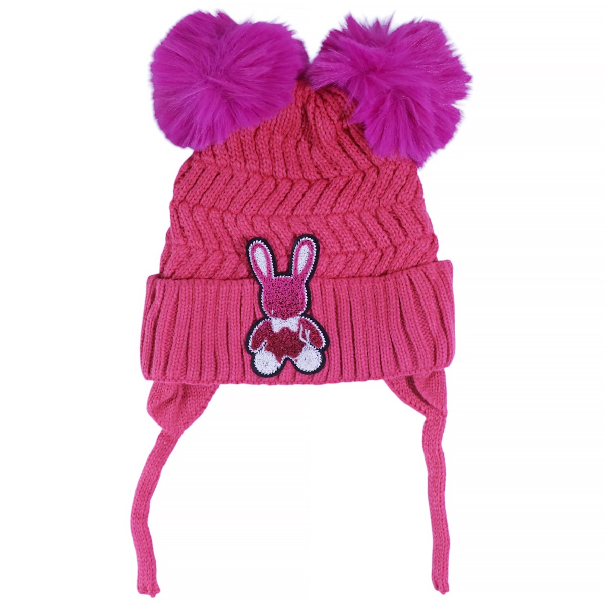 Kitti πλεκτός σκούφος φούξια Little Rabbit με φουντίτσες για κορίτσι