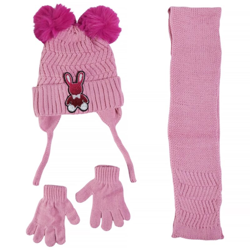 Σετ σκούφος κασκόλ γάντια Kitti μοβ Purple Little Rabbit για κορίτσι