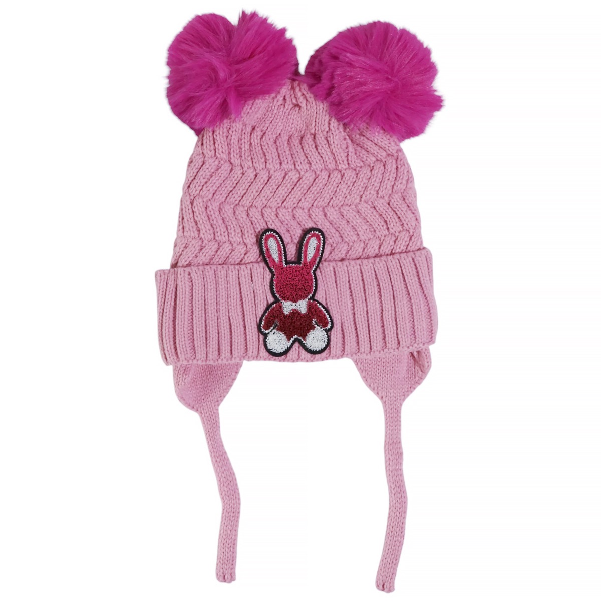 Kitti πλεκτός σκούφος μοβ Purple Little Rabbit με φουντίτσες για κορίτσι