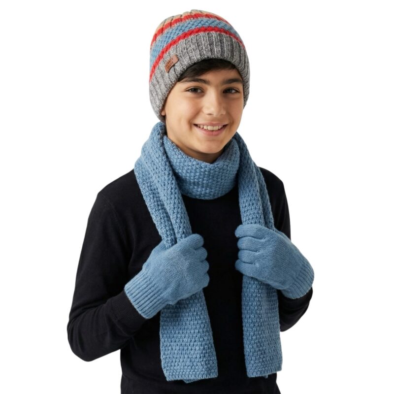 Kitti πλεκτό σετ σκούφος-κασκόλ-γάντια «Always Brave in Red»