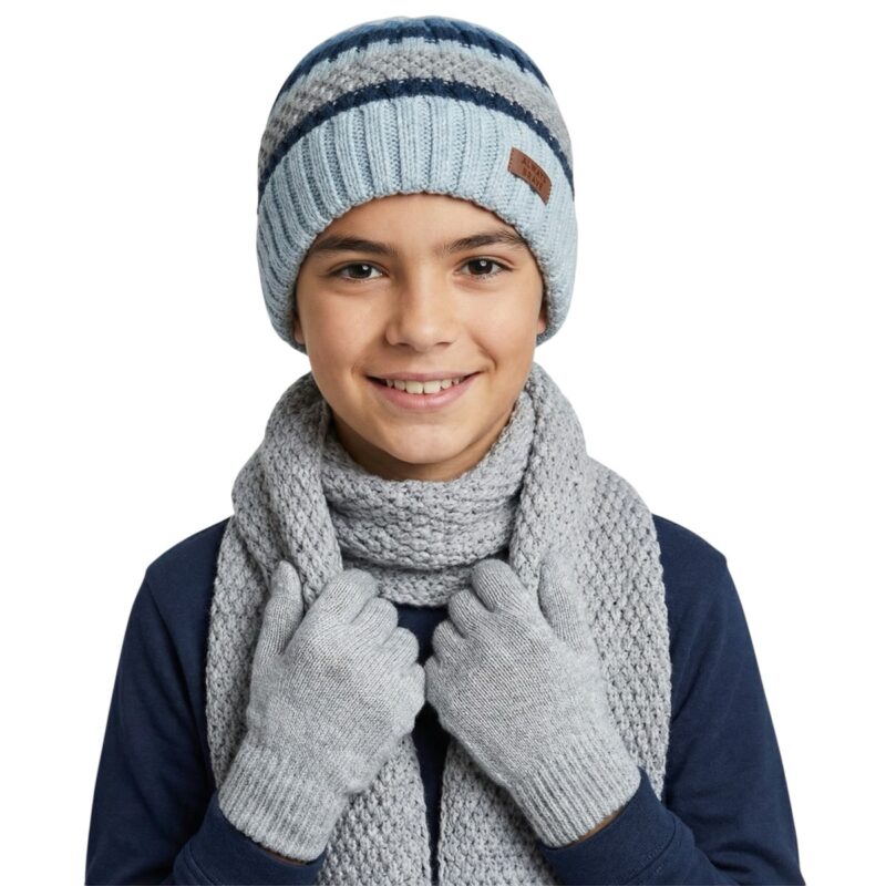 Kitti πλεκτό σετ σκούφος-κασκόλ-γάντια «Always Brave in Blue»