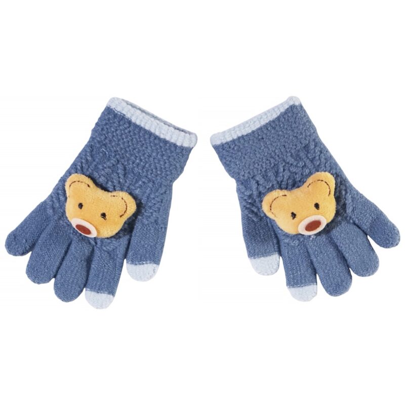 Παιδικά πλεκτά γάντια Blue Teddy Kitti για αγόρι σε γαλάζιο χρώμα
