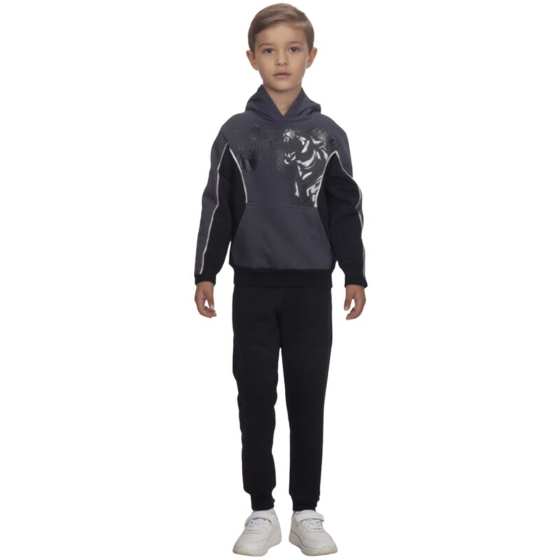 Σετ φόρμας Joyce με κουκούλα και χνούδι για αγόρια σε γκρι και μαύρο χρώμα