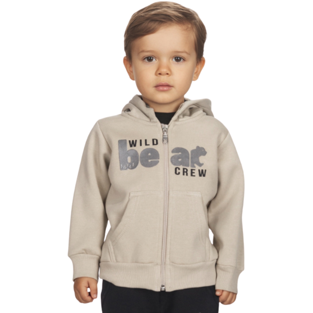 Παιδική ζακέτα Joyce με μπροστινό φερμουάρ και τσέπες σε μπεζ χρώμα
