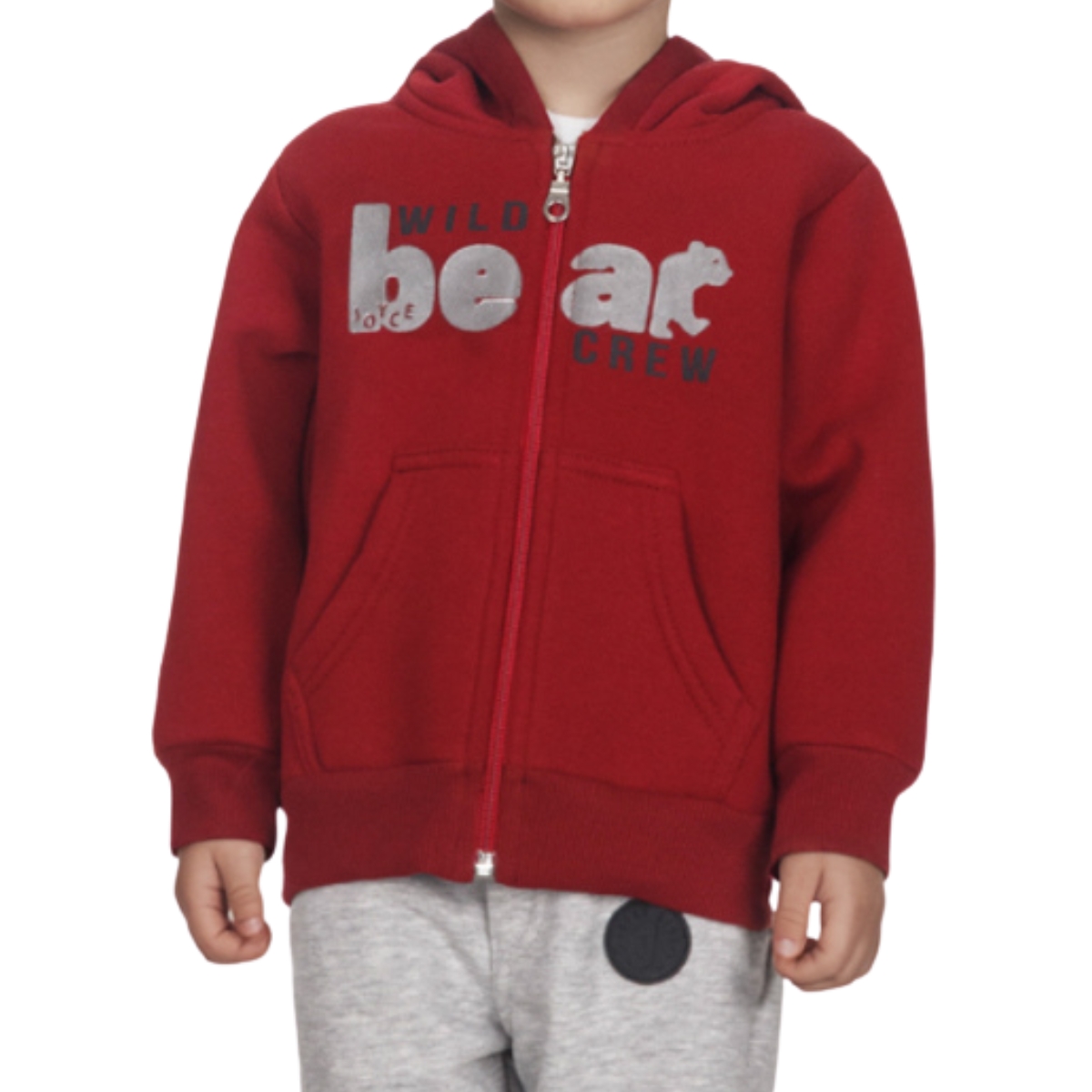 Χειμωνιάτικη ζακέτα Joyce μπορντό με κουκούλα και μπροστινό φερμουάρ