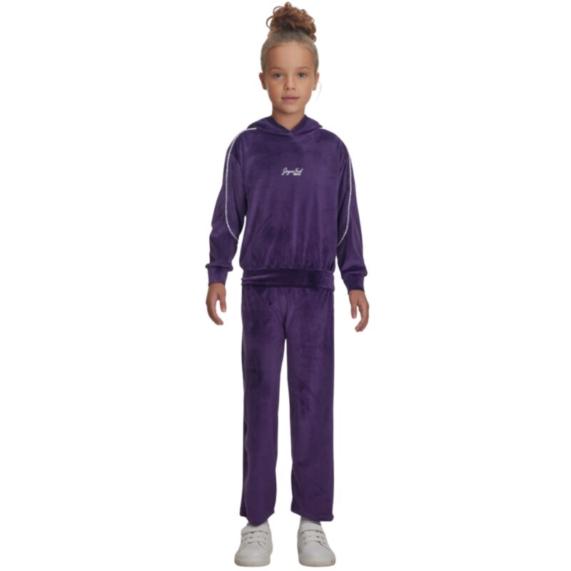 Joyce βελουτέ σετ μοβ για κορίτσι με κουκούλα και παντελόνι