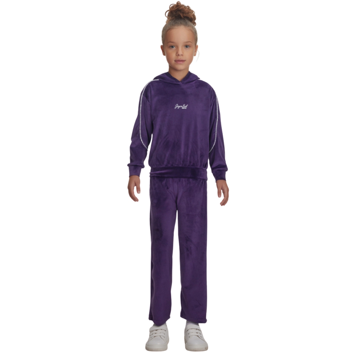 Joyce βελουτέ σετ μοβ για κορίτσι με κουκούλα και παντελόνι