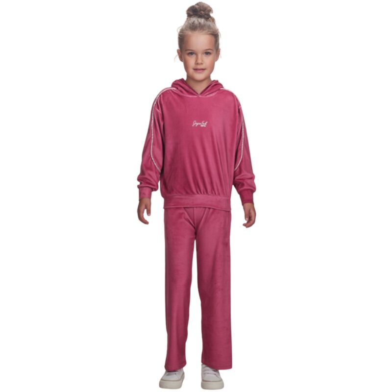 Joyce παιδικό σετ βελουτέ μοβ με κουκούλα για κορίτσι