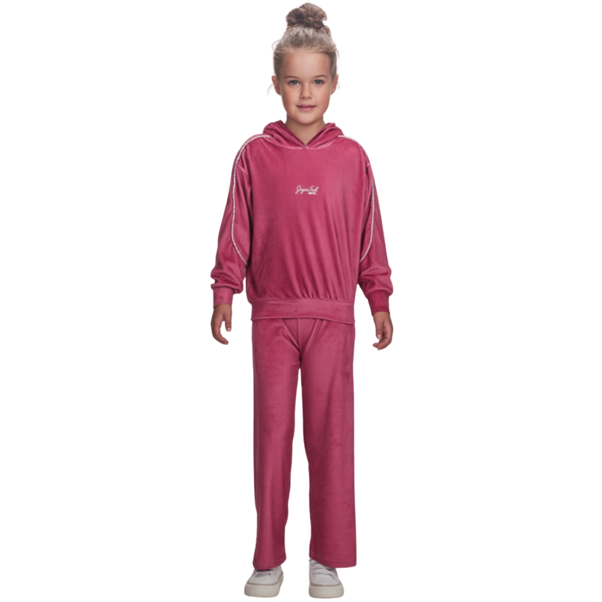 Joyce παιδικό σετ βελουτέ μοβ με κουκούλα για κορίτσι