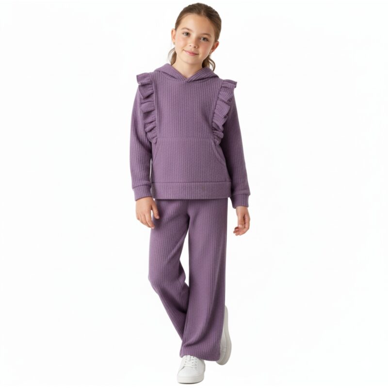 Εβίτα βελουτέ σετ μοβ για κορίτσι με κουκούλα και τσαντάκι