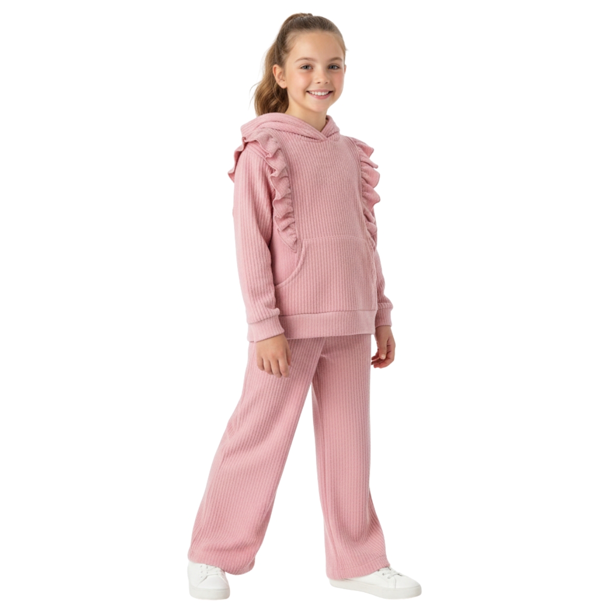 Εβίτα παιδικό σετ με μπλούζα κουκούλα και ροζ παντελόνι για κορίτσι